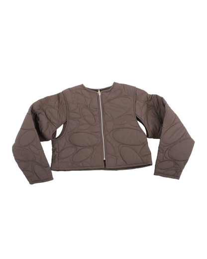 S-WOMENS QUILTED BROWN JACKET