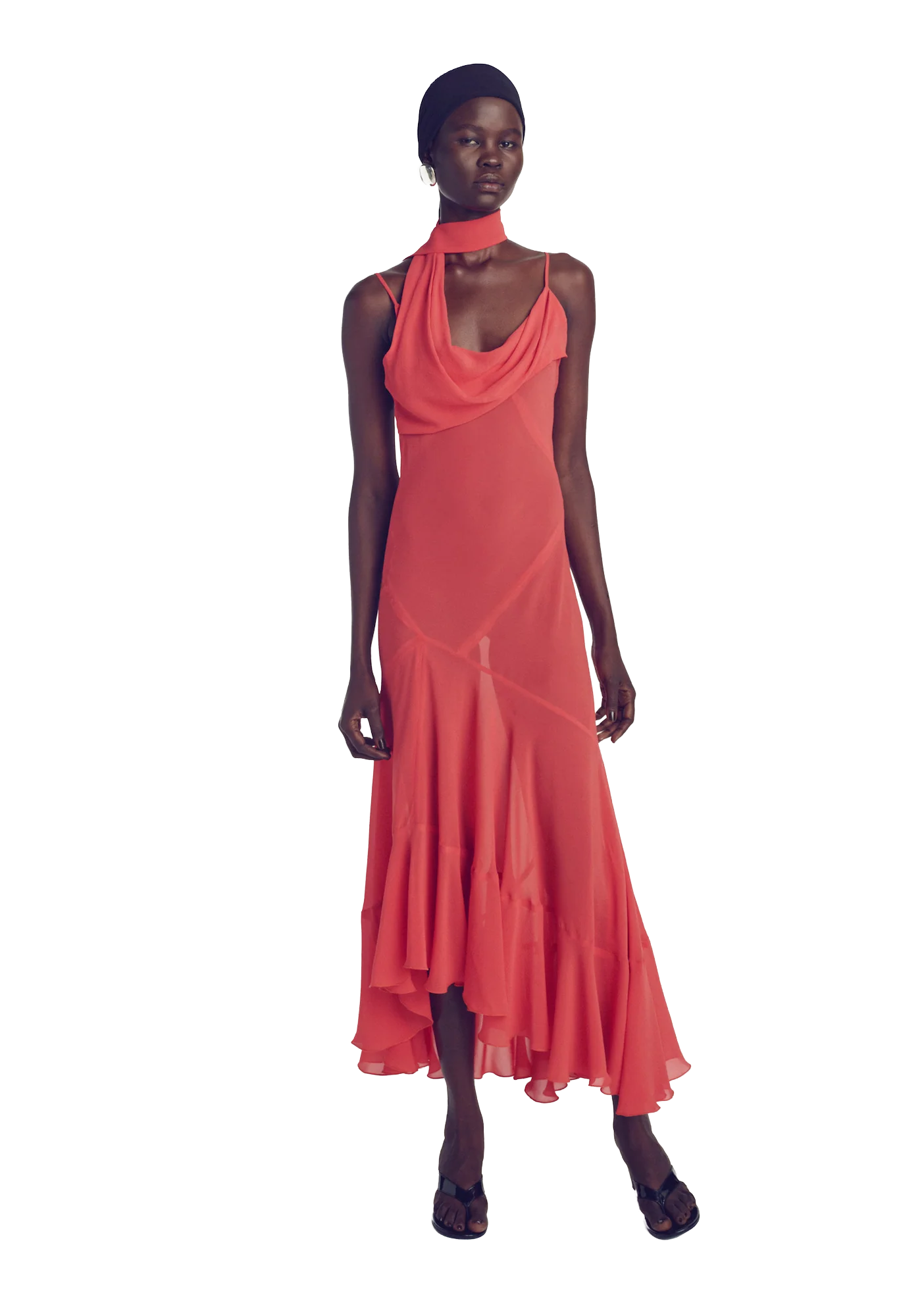 Red Vaillant Studio gown for black tie wedding guest dressing
