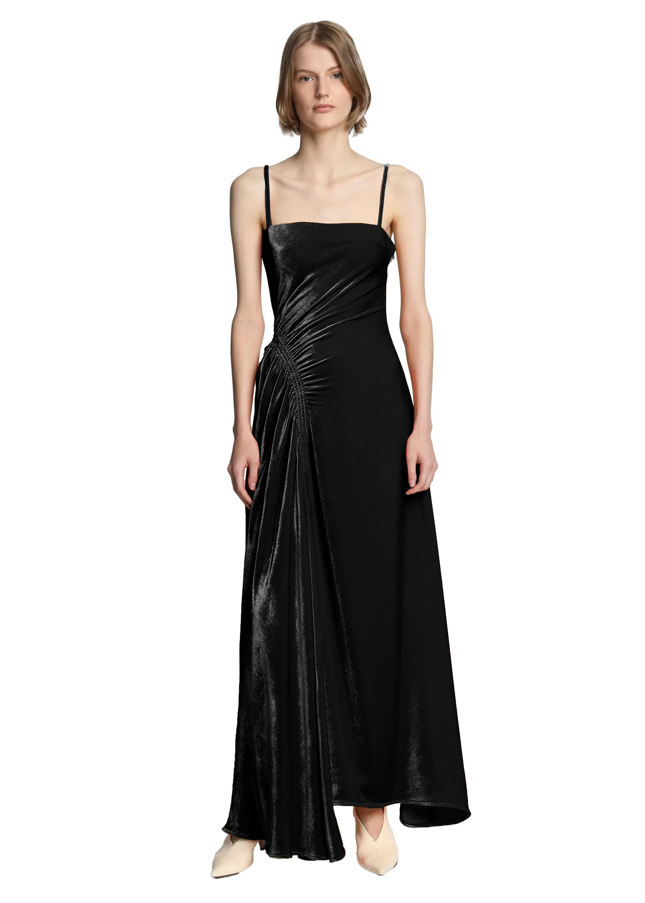 SILK VISCOSE VELVET GATHERED DRESS
