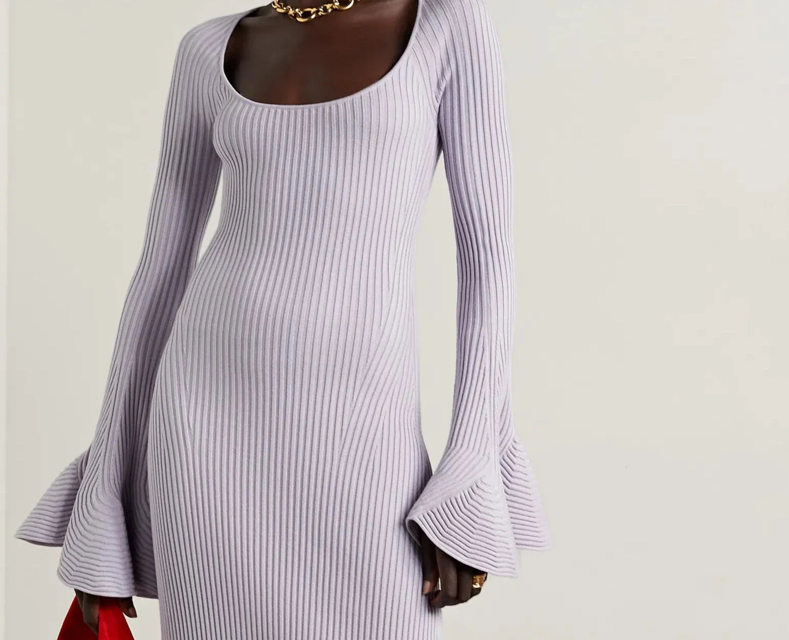 FLUTED RIB KNIT DRESS - LILAC